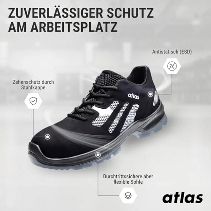 Atlas Sicherheitshalbschuh Flash 2005 XP S1P ESD SRC, Größe 36, atmungsaktiv mit 3D-Dämpfungssystem und clima-stream® Konzept – Bild 2