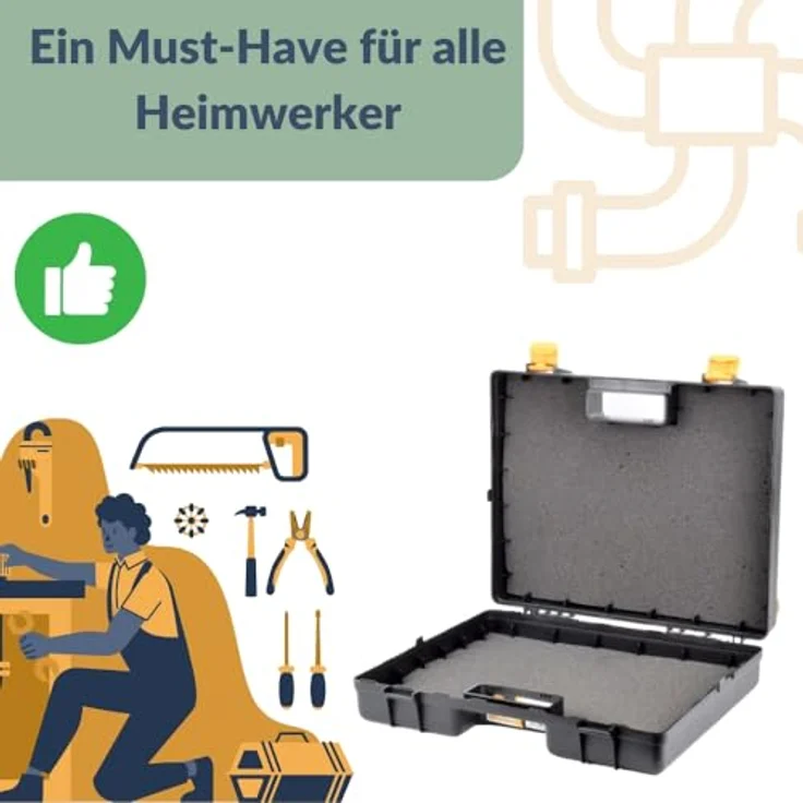 GarPet Werkzeugkoffer Maschinenkoffer leer universal für Elektrowerkzeuge Schaumstoffeinlage, doppelte Schaumeinlage, hochwertiges Polypropylen, stoßfest, 37 x 31,5 x 10 cm, schwarz – Bild 7