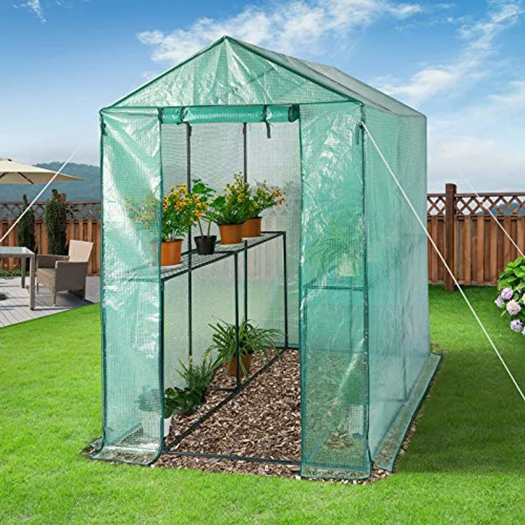 Gardebruk Foliengewächshaus 2,23m² 4 Ablagen aufrollbare Tür Treibhaus Tomatenhaus Pflanzenhaus Anzucht 190x186x120cm – Bild 2