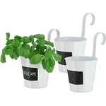 Spetebo Metall Übertopf zum Hängen in weiß - 3er Set - Hänge Blumentopf zum Beschriften - Pflanzen Kräuter Blumen Topf mit Aufhängung und Beschriftungsfeld