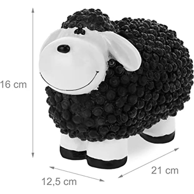 Relaxdays Gartenfigur Schaf, wetterfeste Dekofigur aus Polyresin, HBT: 16 x 21 x 12,5 cm, schwarz – Bild 4