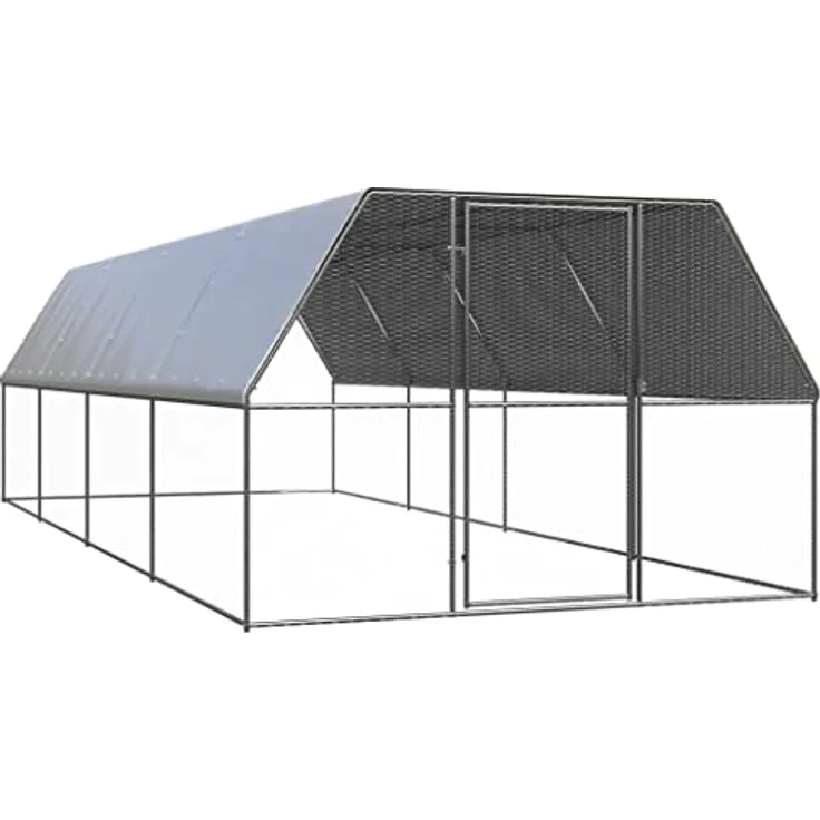 vidaXL Hühnerstall, Outdoor-Hühnerkäfig 3x8x2 m aus verzinktem Stahl, wasserabweisendes Dach, silbern/silbergrau, mit Tür und Schloss – Bild 1