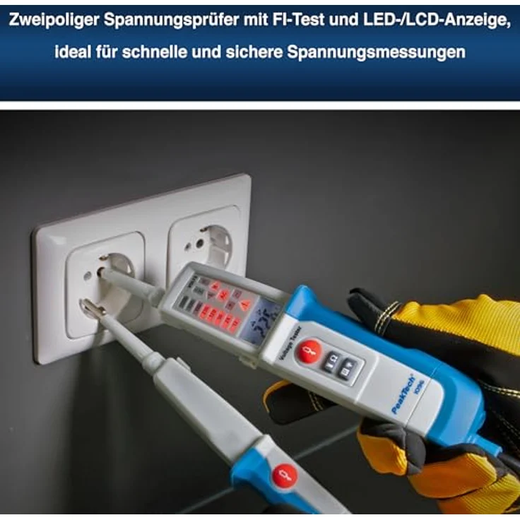 Peaktech P 1096, Multimeter Zweipoliger AC/DC-Spannungsprüfer mit digitaler LCD-Anzeige, CAT IV 600V, CAT III 1000V, integrierte LED-Taschenlampe und Durchgangsprüfung – Bild 4
