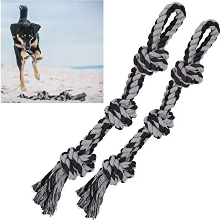 Relaxdays Hundespielzeug Seil, 2er Set, Zerrspielzeug große Hunde, robust, Kauspielzeug, 70 cm, Hundetau, schwarz/grau