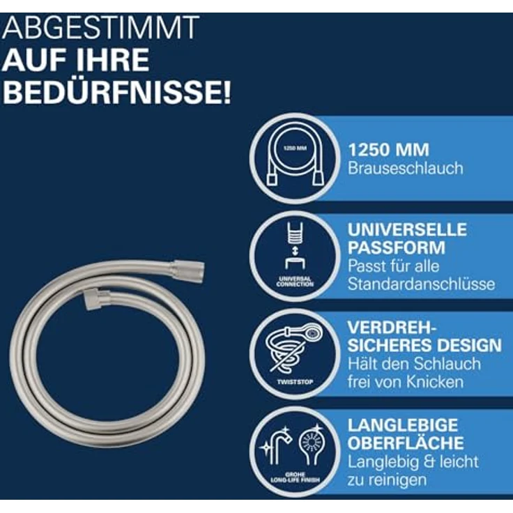 Grohe Brausegarnitur GROHE Silverflex Brauseschlauch TwistStop 1250mm supersteel, 28362DC1, Duschinstallation, AntiFold knickfest, GROHE ProGrip mit Rändelstruktur, Hitzebeständig bis 70°C – Bild 4