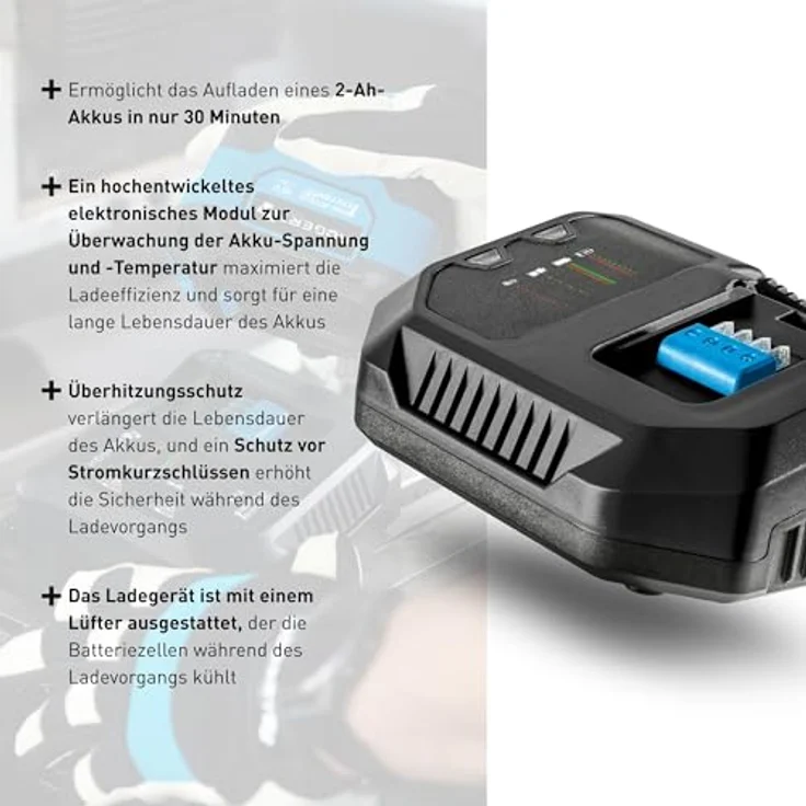 HÖGERT TECHNIK Akku-Bohrschrauber Set 18V, 50 Nm Drehmoment, 2,0 Ah Akku, 4A Ladegerät, Metallgetriebe, LED-Beleuchtung, Auto Lock Bohrfutter, für Holz und Metall – Bild 12