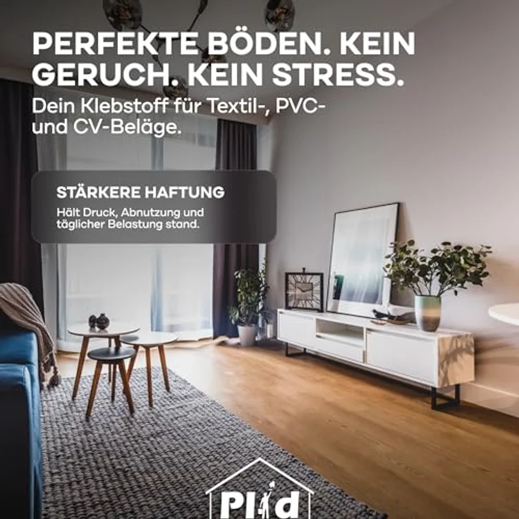 Plid PLID® Bodenkleber 5kg, geruchslos, lösemittelfrei, wasserfest, hohe Anfangshaftung für PVC, Teppich, Parkett, Vinyl, Linoleum, Kork und mehr – Bild 2