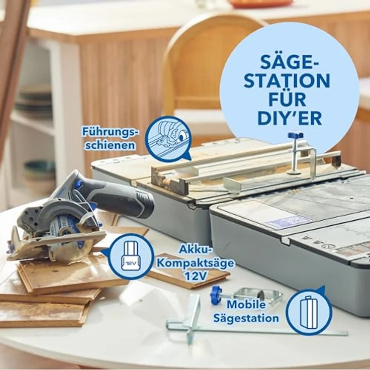 DREMEL Mobile Sägestation CS12V, Gehrungssäge mit 12V Akku, integrierter Laserführung und Sägetisch-Koffer – Bild 2