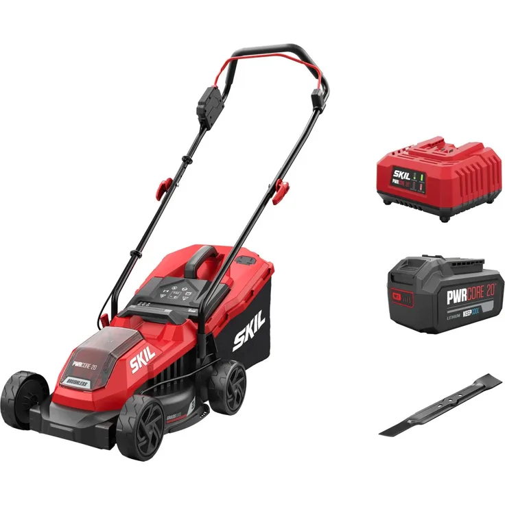 Skil Akku-Rasenmäher 0125AA, Bürstenloser 32 cm Rasenmäher mit 20V Max Akku und Ladegerät, 30 l Fangkorb, Easy-Storage-System