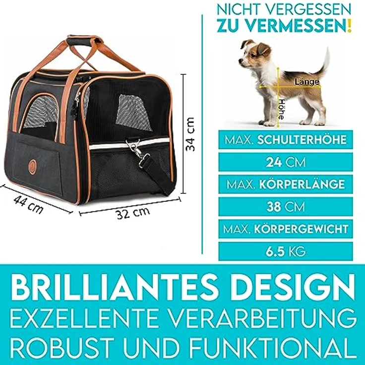 HUND IST KÖNIG® Hundetasche Katzentasche bis 6,5kg - robust & formstabil | Hochwertige Hundetragetasche | Transporttasche Katze - faltbar & leicht zu verstauen | Hundebox Auto Transportbox Katze – Bild 2