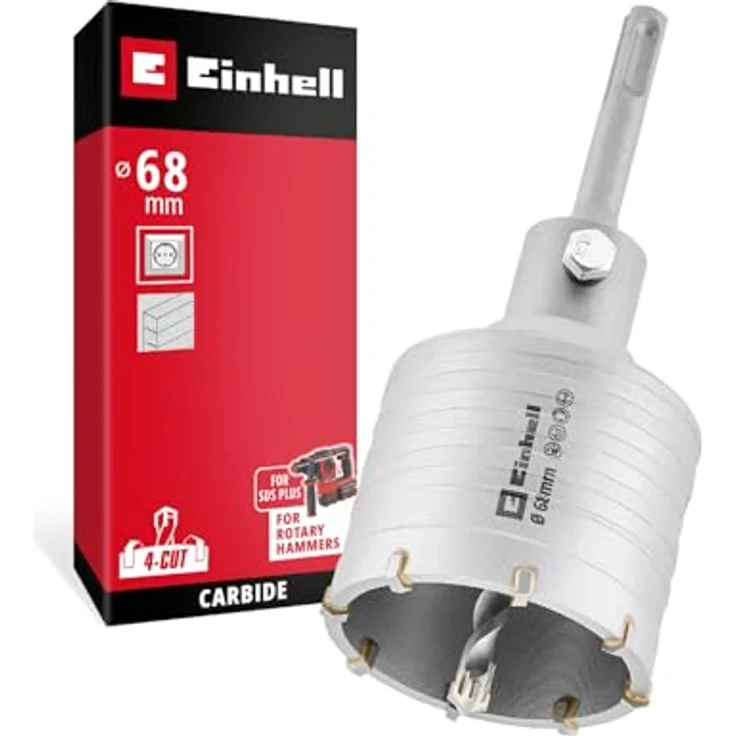 Einhell HM-Bohrkrone 176068, Ø 68 mm mit Hartmetallzähnen und SDS-Plus-Schaft für Beton und Mauerwerk – Bild 1