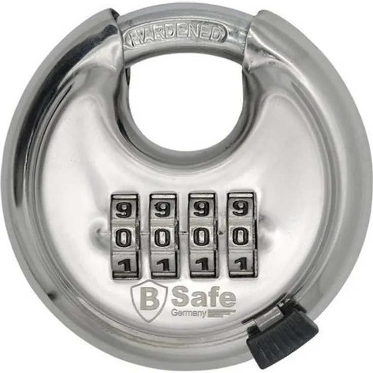 B-SAFE Vorhängeschloss 36360, 70 mm Rundschloss mit 4-stelliger Zahlenkombination, silber