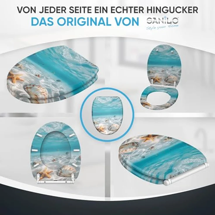 Sanilo WC Sitz Top Fix Waterworld, Absenkautomatik, bruchfestes Holz, 6 Abstandshalter, pflegeleicht, antibakterielle Beschichtung – Bild 7