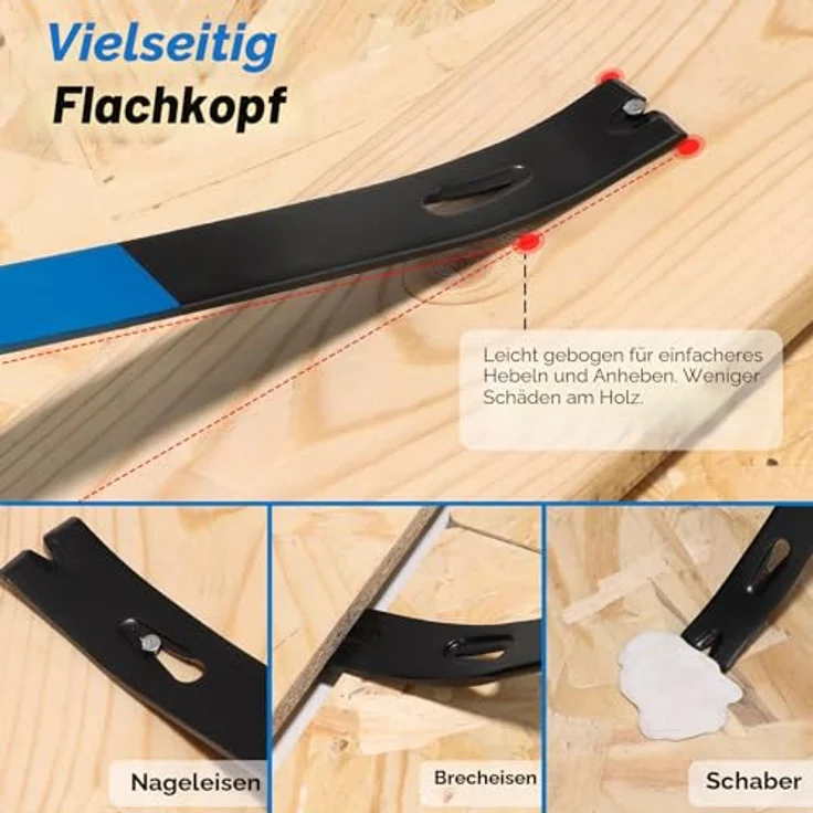 SHALL 4-teiliges Brechstangen-Set, 30,48 cm Katzenpfoten-Nagelauszieher, 25,4 cm und 19 cm Flache Krallen-Brechstangen, Nagelziehzange mit 8-Zoll-Endschneider, aus Chrom-Vanadium-Stahl, rost- und korrosionsbeständig – Bild 3