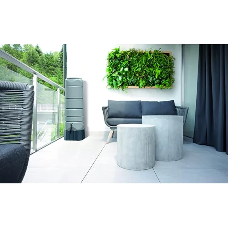 YourCasa Regentonne [CircleTower] 110L Gartenwassertank Grau mit Standfuss, Deckel & Wasserhahn - Frostsicher aus Kunststoff – Bild 2