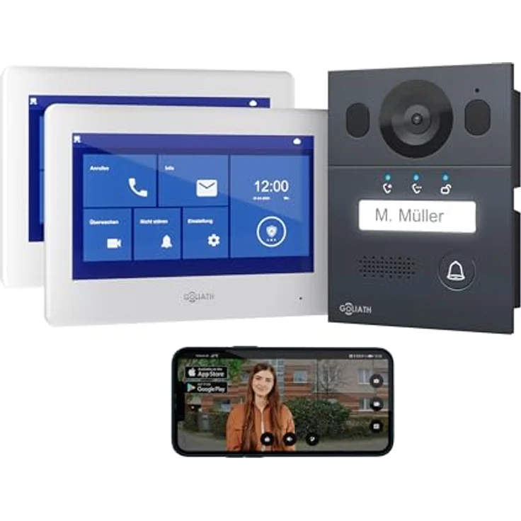 Goliath Intercom Basic Line, 2-Draht Video-Türsprechanlage mit FullHD, App-Anbindung, Weiß/Anthrazit – Bild 1