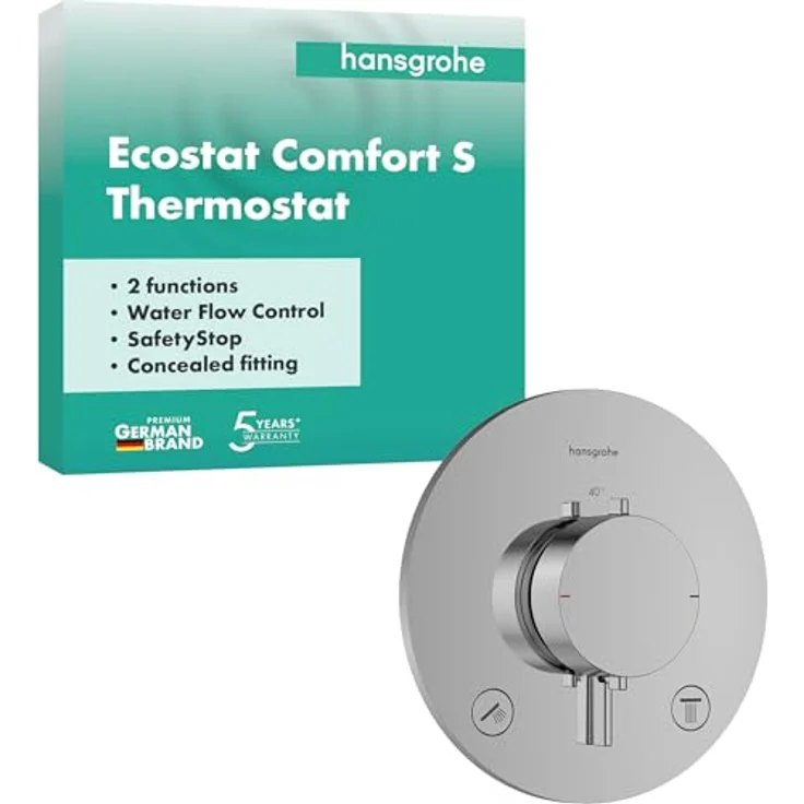hansgrohe Ecostat Comfort S, Duschthermostat Unterputz mit SafetyStop bei 40° C, Mischbatterie für 2 Verbraucher, Chrom, 33715000 – Bild 1