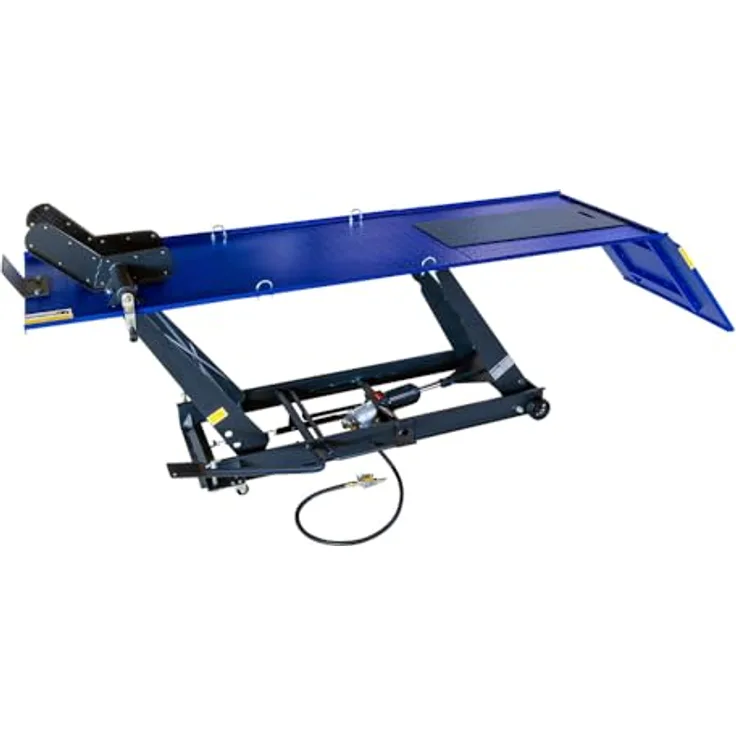 DeTec Motorradheber Hebebühne max. 450 kg, pneumatisch + hydraulisch, max. Hubhöhe 79 cm, Plattform 220 x 68 cm