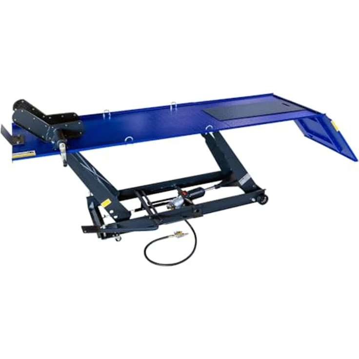 DeTec Motorradheber Hebebühne max. 450 kg, pneumatisch + hydraulisch, max. Hubhöhe 79 cm, Plattform 220 x 68 cm – Bild 1