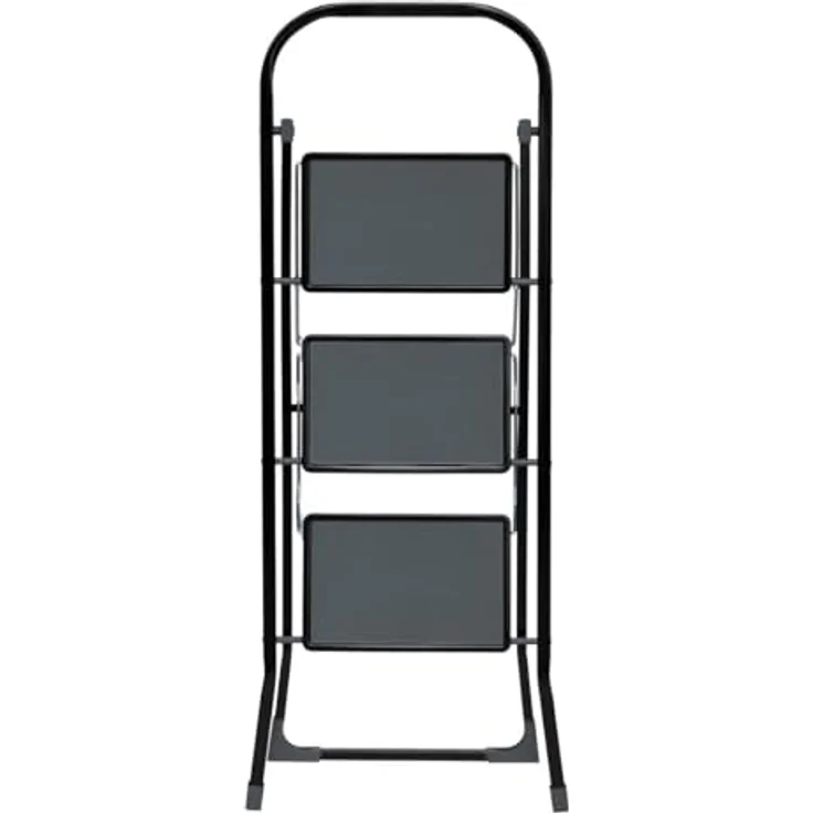 5five Klappbarer Metalltritt 3 Stufen mit Sicherheitsverriegelung, Griff und rutschfester Beschichtung, max. Belastbarkeit 150 kg, Maße 46,5 x 71,5 x 105 cm – Bild 3