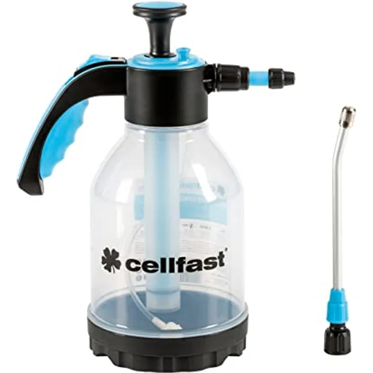 Cellfast Drucksprühgerät, zur Besprühung und Pflege mit Flüssigdüngern und Pflanzenschutzmitteln, Verstellbare Düse, Aluminiumlanze, Hohe Qualität, Volumen: 1,5 l