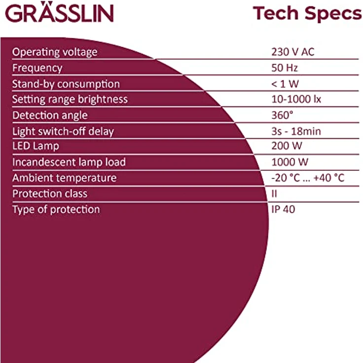 GRÄSSLIN 18.06.0026.1 talis 360 A - Passiv-Infrarot Bewegungsmelder für Deckenmontage im Innenbereich I 1-Kanal I 360° Erfassungswinkel I LED 200W I Glüh- und Halogen 1000W – Bild 4