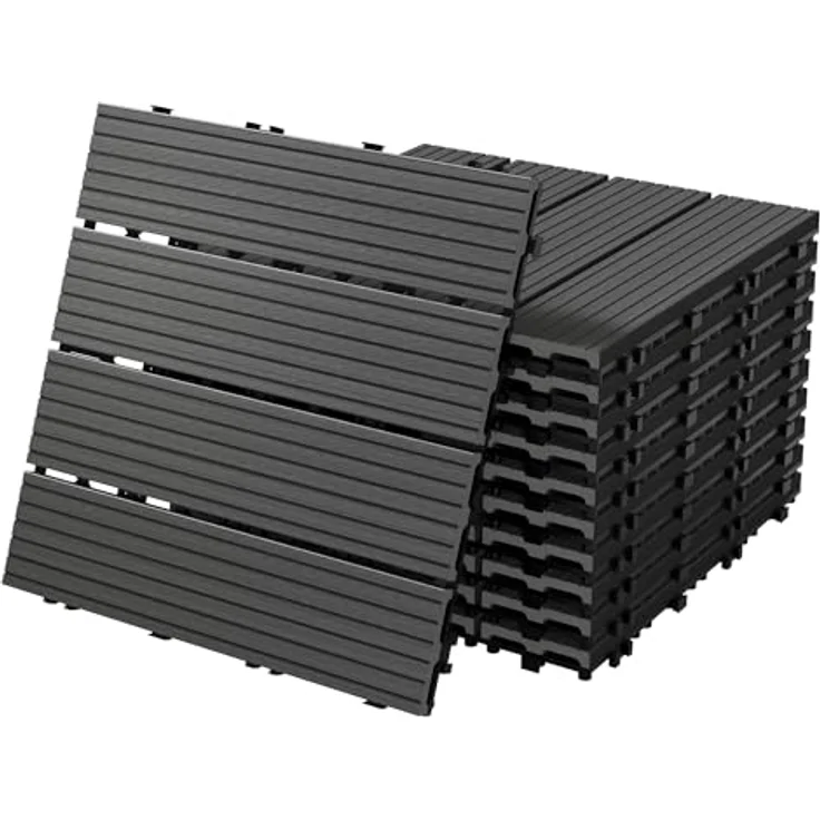 ECD Germany WPC Terrassenfliesen 30x30 cm 22er Spar Set für 2m² Anthrazit in Holzoptik für Garten Balkon Bodenbelag mit Drainage und Klicksystem Terrassendielen Balkonfliesen Klickfliesen Holzfliesen – Bild 2