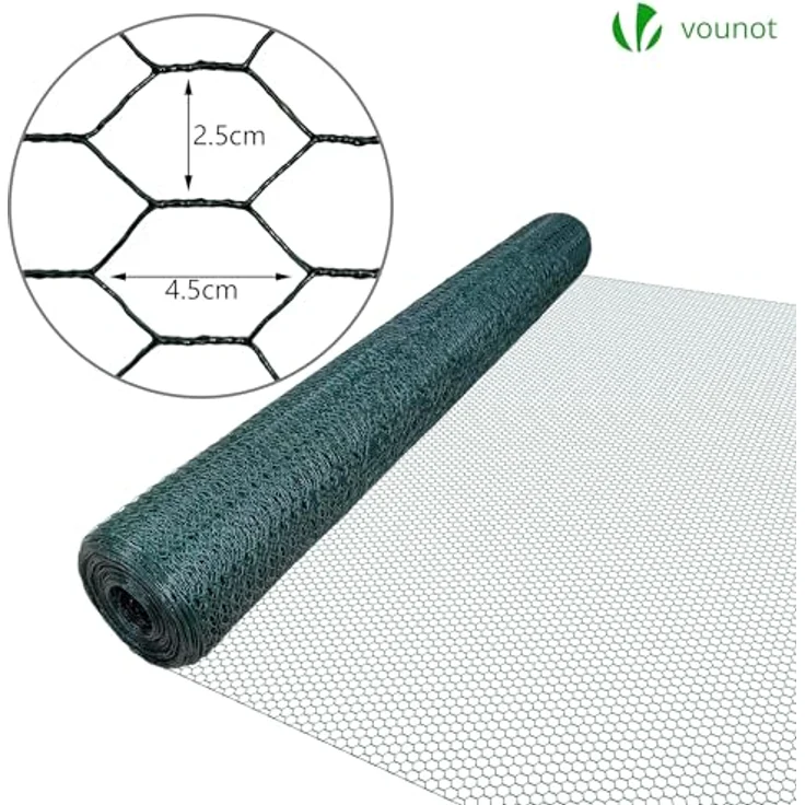 VOUNOT Drahtzaun Sechskantgeflecht, Maschendrahtzaun, PVC-Beschichtet Grün 1x25m, Maschenweite 25mm – Bild 3