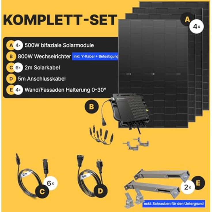 Solakon Balkonkraftwerk 2000W, Photovoltaik Solaranlage mit 800W N-Typ Solarmodulen und 5m Kabel, steckerfertig Komplettset mit Wandhalterung – Bild 4