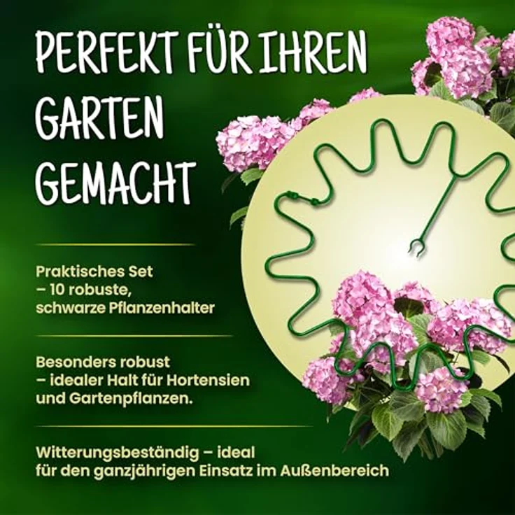 ARPON Staudenhalter rund, 10 Stück – Einstellbare Blumen- und Pflanzenstütze Ø 21,5 cm in Grün – Ideal für Hortensien, Sträucher und Stauden im Garten – Bild 3