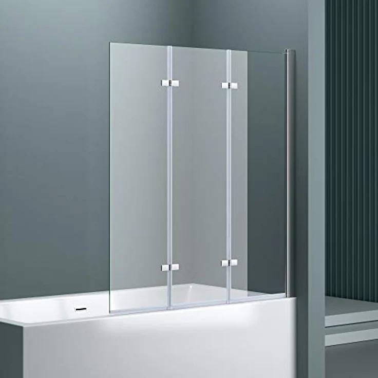 doporro 130x140 cm Design-Duschwand für Badewanne Badewannenaufsatz Duschabtrennung 6mm ESG-Sicherheitsglas inkl. NANO-Beschichtung Badewannenfaltwand Wandanschlag rechts – Bild 2