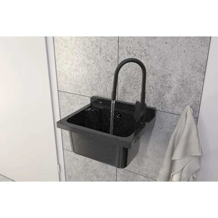 Granitan Kunststoffspüle LOMA - Ausgussbecken Waschtrog mit Siphon - Wandmontage 42x34x24 cm, Waschbecken Set, verschiedene Farben verfügbar - Preisvergleich – Bild 2