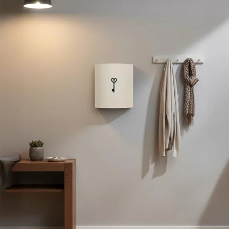 Relaxdays Schlüsselkasten, mit Tür und 9 Haken, weiß, Magnetverschluss, HBT: 24x21x6,5 cm, platzsparend für Flur und Büro – Bild 2