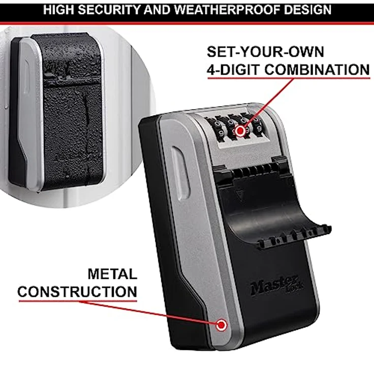 Master Lock Schlüsseltresor mit neuem innovativen Design, großem Fassungsvermögen und hoher Sicherheit, Wandhalterung, Aussen, 19.6 x 7.6 x 5.6 cm, Schlüsselsafe – Bild 4