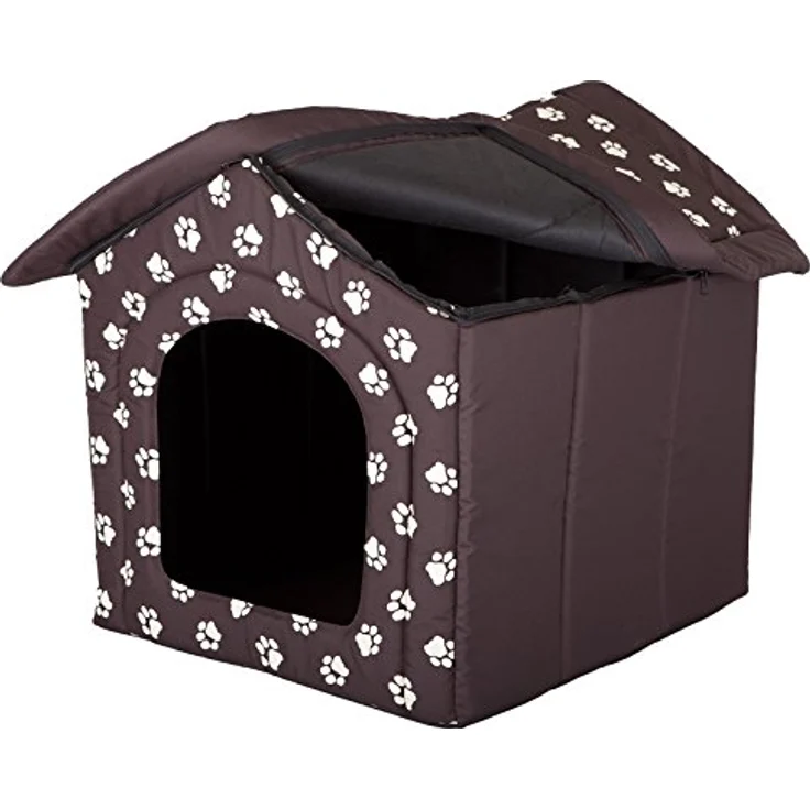HobbyDog Hundehaus Hundehütte für mittelgroße Hunde - Katzenhaus, Katzenhöhle - mit herausnehmbarem Dach - Tierhaus für Katzen und Hunde für Drinnen/Indoor 60 x 55 x 60 cm [XL] Braun mit Pfoten – Bild 4