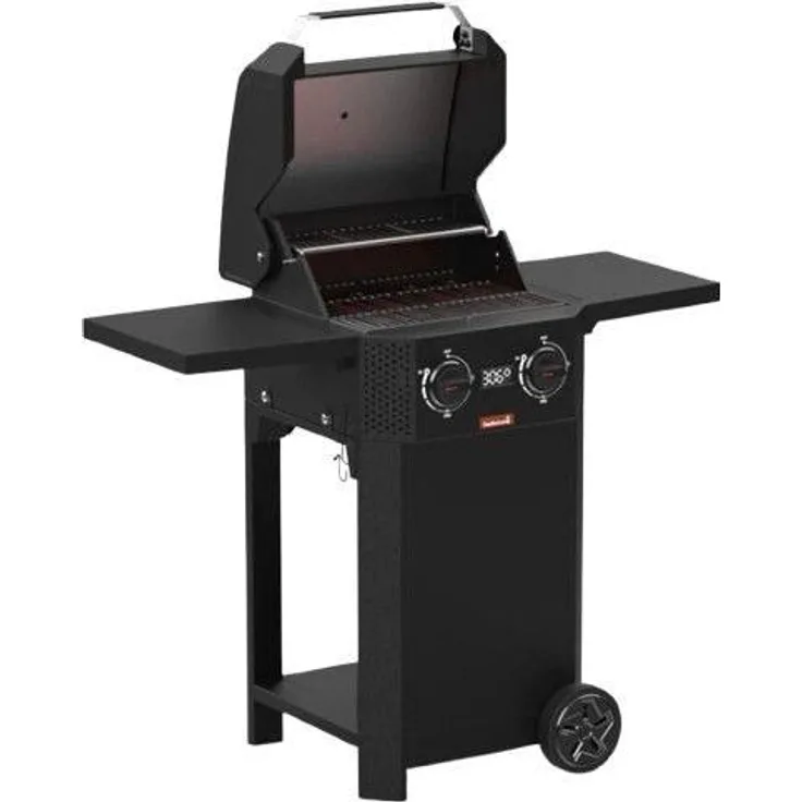 Barbecook E-Luca, Elektrogrill mit zwei Heizzonen, schwarzes Metall, integriertes LED-Display, ausklappbare Seitentische und Gusseisen-Roste