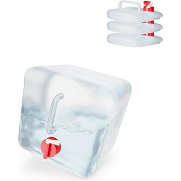 relaxdays Faltkanister 4er Set, 5 Liter, tragbare Wasserbehälter, transparent/rot, mit drehbarem Zapfhahn und platzsparend zusammenfaltbar – Bild 7