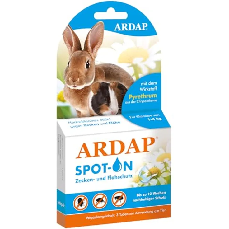 Ardap Insektenspray Spot-On für Kleintiere 1-4 kg, 3 x 0.4 ml, mit natürlichem Pyrethrum gegen Flöhe und Zecken