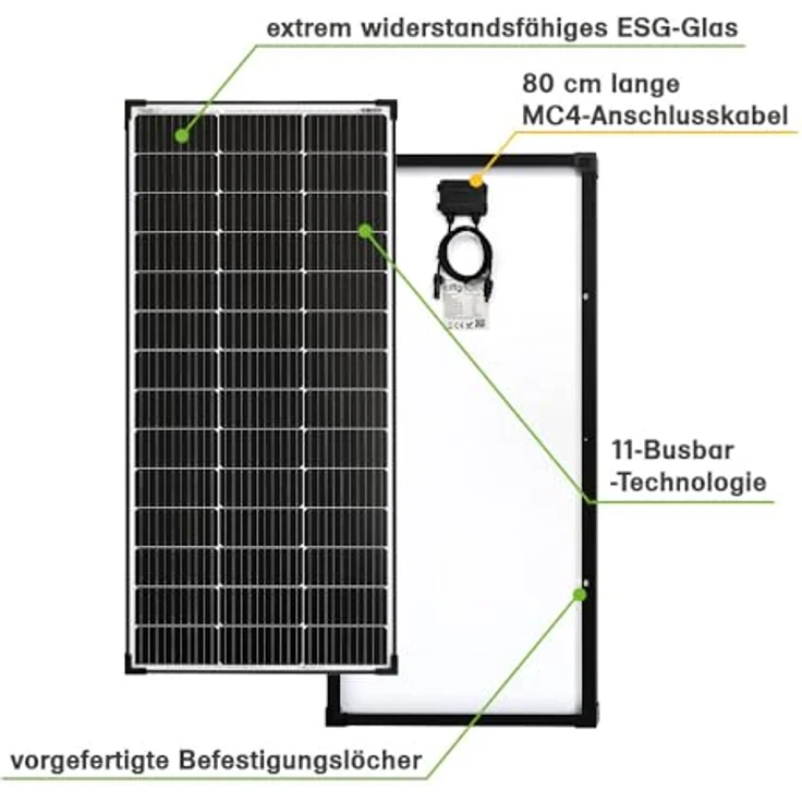 offgridtec MONO-150 V2 Solarmodul, 150 W, monokristallin, 23V, schwarzer Rahmen, 2 Bypass Dioden – Bild 2