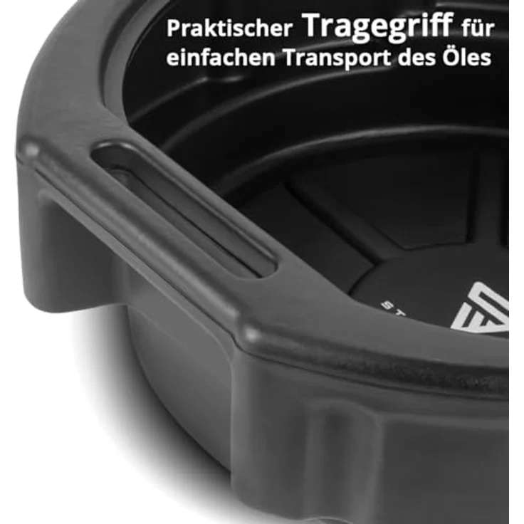 STAHLWERK Ölauffangwanne mit Abfüllstutzen, 10 l 2er Set, flach und rund, robust aus Kunststoff, praktische Griffe für einfachen Transport – Bild 5