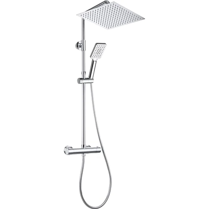 Görbach Regendusche Duschsystem mit Thermostat, 30x30 cm Kopfbrause aus Edelstahl, verstellbare Wandhalterung, Chrom – Bild 1