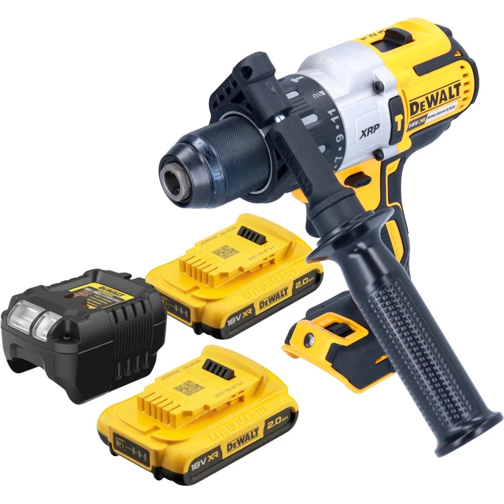 DeWalt DCD 996 D2 Akku Schlagbohrschrauber 18V 95Nm Brushless + 2x Akku 2,0 Ah + Ladegerät, Heavy Duty Einsatzgebiet, LED-Leuchte, bürstenloser Motor