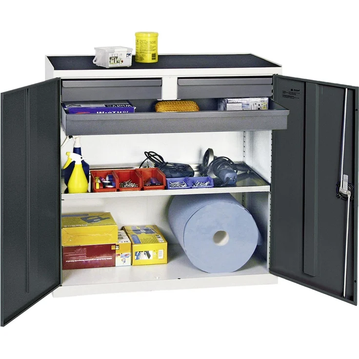 Stumpf Werkstattschrank S3000, Werkzeugschrank mit 3 Schubladen und 1 Wannenboden, RAL 7035/7016, 100 cm x 100 cm