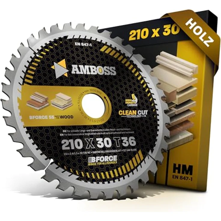 AMBOSS WERKZEUGE® HM Kreissägeblatt 210x30 Z36 Wechselzahn für Holz - Allround, für Handkreissäge und Tischkreissäge, Clean Cut Technologie – Bild 1