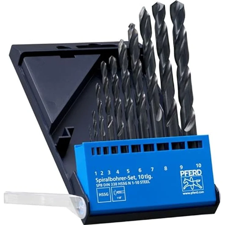PFERD 25298001 Metall-Spiralbohrer-Set, 10 teiliges HSS-Bohrer Set in bruchfester Kunststoffbox für industrielle Anwendungen – Bild 2
