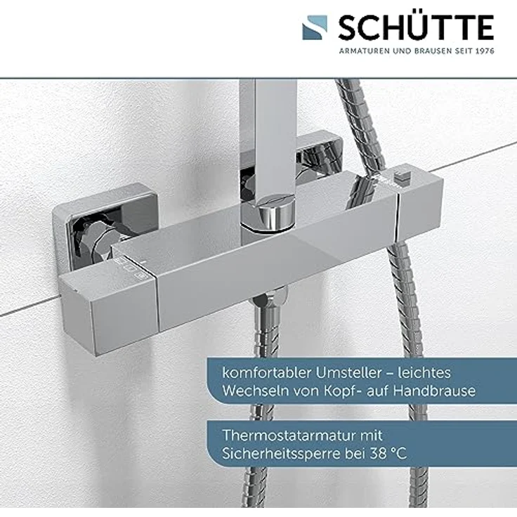 SCHÜTTE 60049 SUMBA Duschsystem Regendusche mit Thermostat und Wandhalterung, 30x30cm Edelstahl Duschkopf, Duschset inkl. Duscharmatur, Duschstange Brause, Chrom – Bild 3