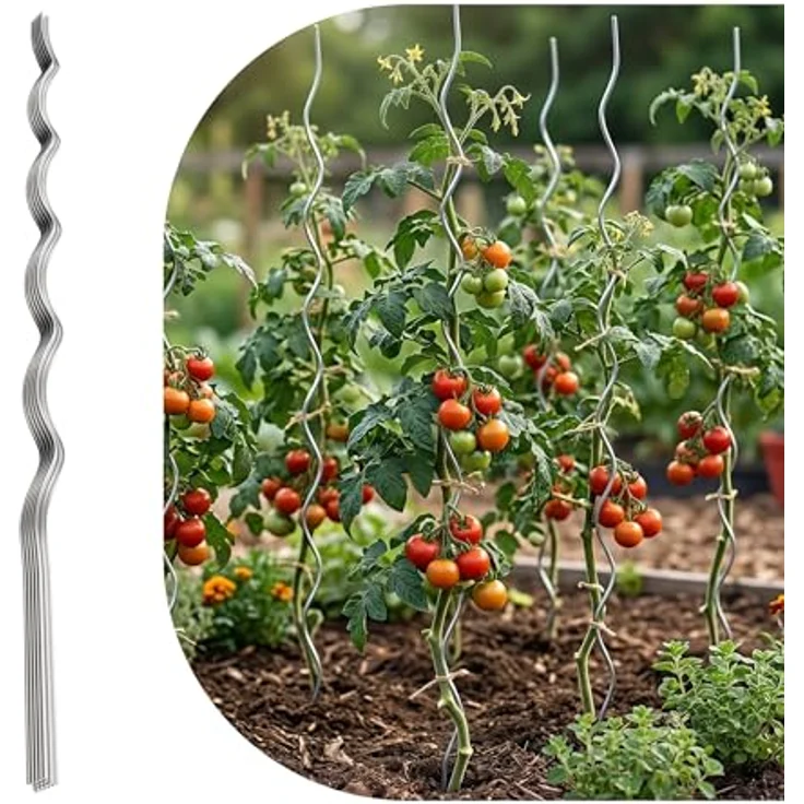 Relaxdays Tomaten Spiralstab, verzinkter Stahl, Silber, 20er Pack, 150 cm, wetterfest und robust – Bild 3