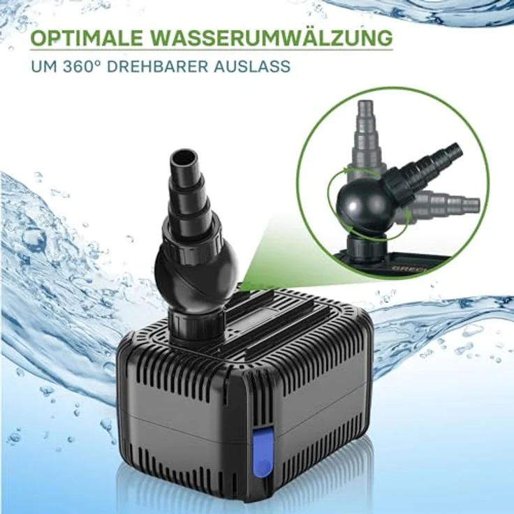 SunSun CDF-3800 Teichpumpe 24V DC, 3600 l/h, 20 W, mit Blockier- und Trockenlaufschutz, Gartenteichpumpe, Gleichstrompumpe – Bild 2