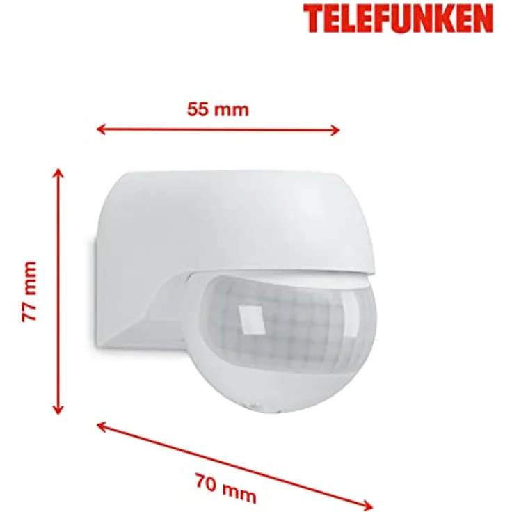 TELEFUNKEN - Bewegungsmelder, Bewegungssensor 180°, Reichweite max. 12m, inkl. Zeiteinstellung, max. 2.000 Watt, IP44, Weiß, 77x55x70mm (LxBxH) – Bild 5