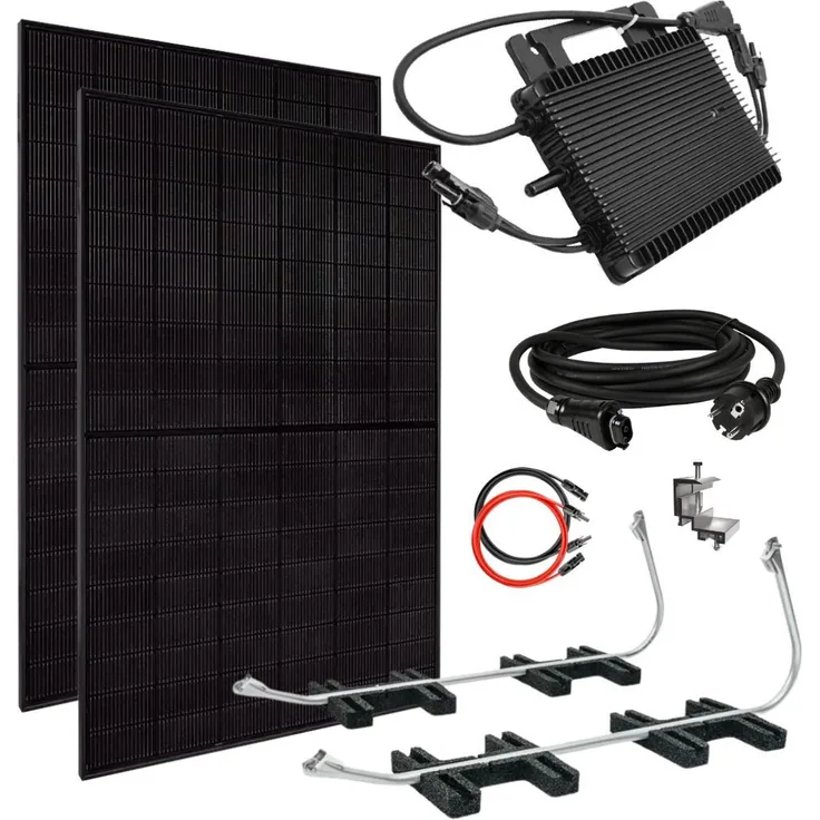 MyVoltaics Balkonkraftwerk MyCarport Solaranlage 880+ Watt – Premium transparent Variante, (2 Solarmodule TopCON Technologie Bifazial Wechselrichter steckerfertig)